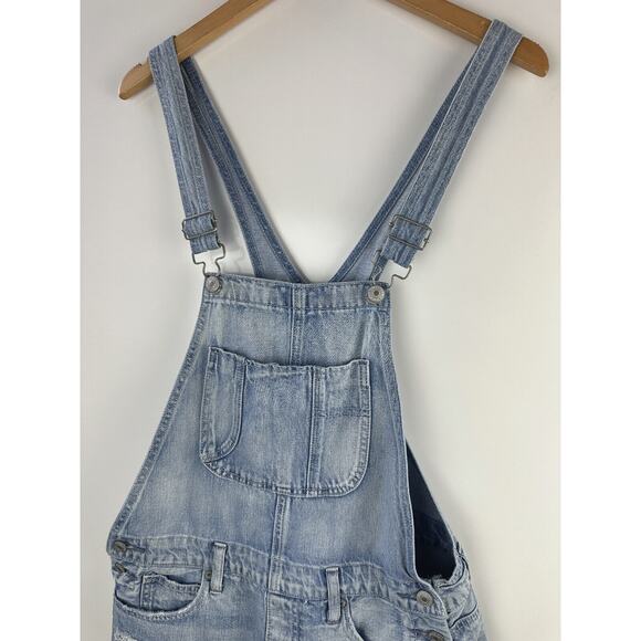 American Eagle Tomgirl Shortall Distressed Denim Overall Shorts Bib Size Small - Picture 5 of 10